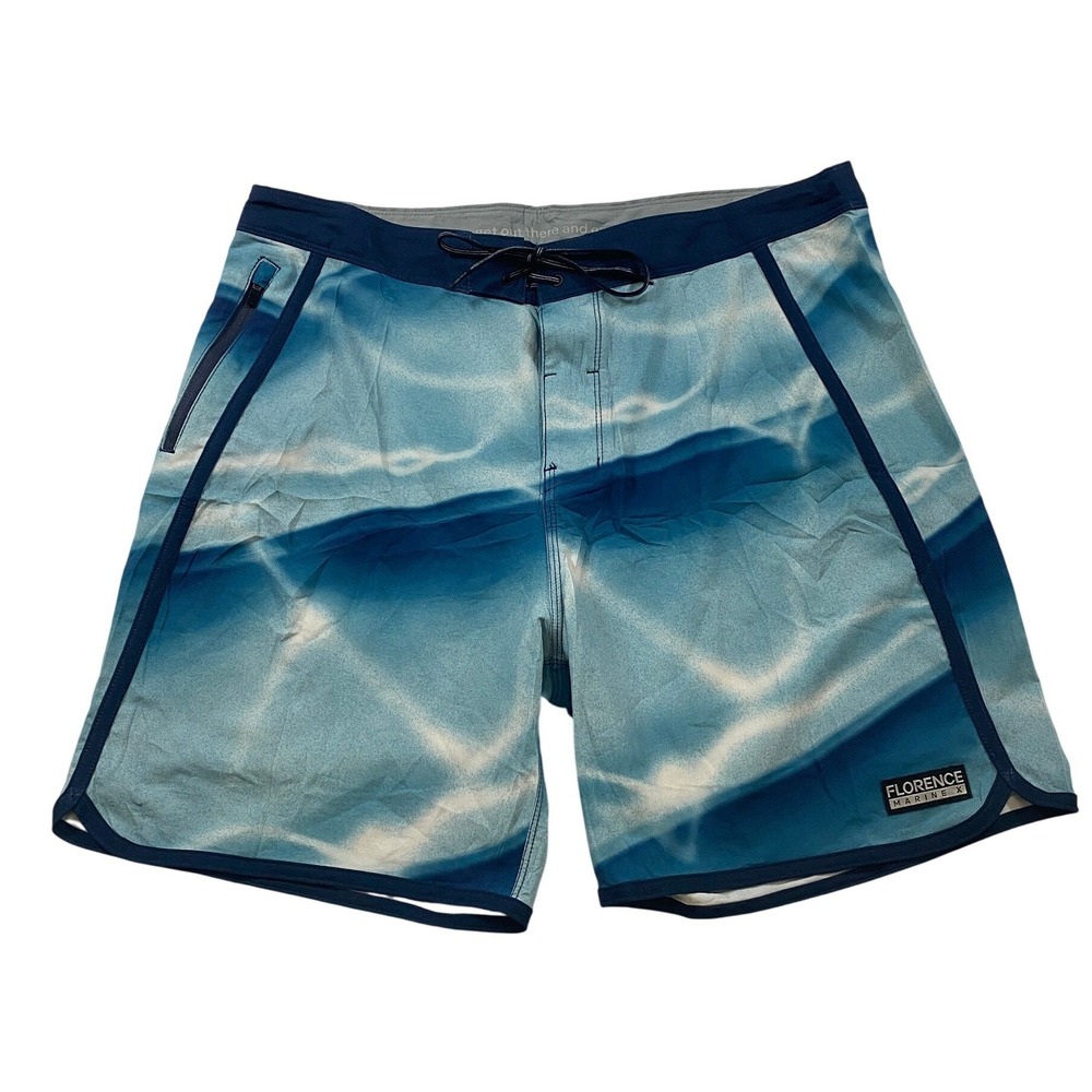 Florence Marine X Mens Blue Water Ripple Print Board Shorts Size 33 Surf Trunks